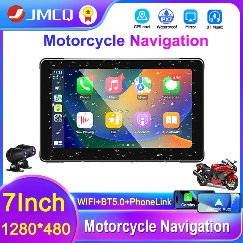 JMCQ 7 -palcový motocyklový navigácia DVR DVR Wireless CarPlay Android Auto GPS NAVI NAVI predný zadný zadný monitor Dual Bluetooth