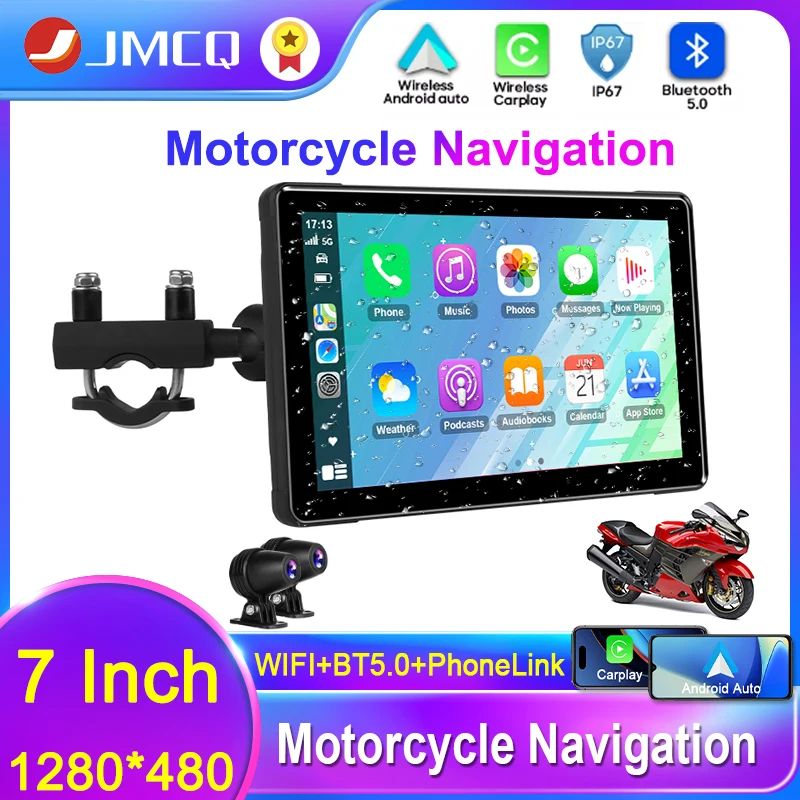 JMCQ 7 -palcový navigačný navigácia na navigáciu bezdrôtového carPlay Apple GPS Navi Android Automaté predné zadné zadné zadné dvojité monitor zapisovača kamery Bluetooth