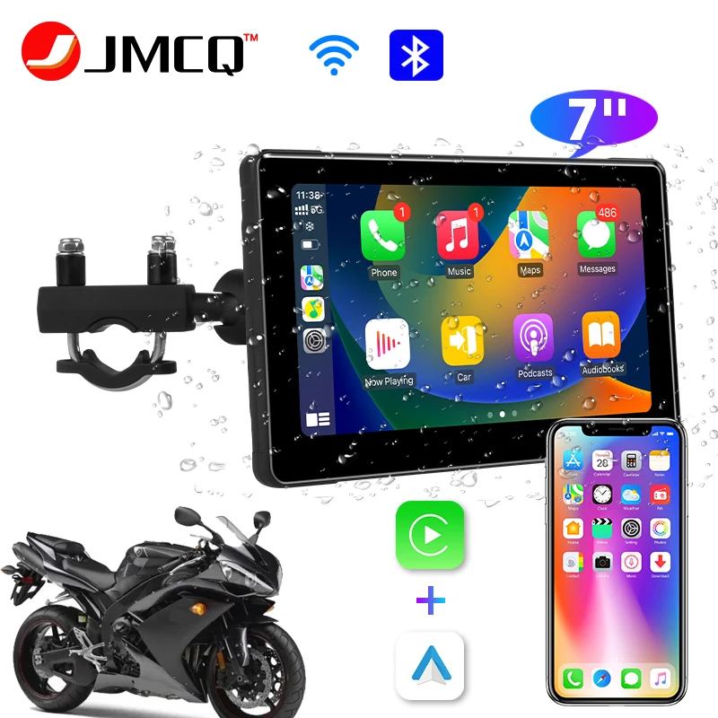 JMCQ GPS navigačný motocykel IPX7 Vodotesný Apple CarPlay Display Display Screen Prenosný motocykel bezdrôtový Android Auto Monitor