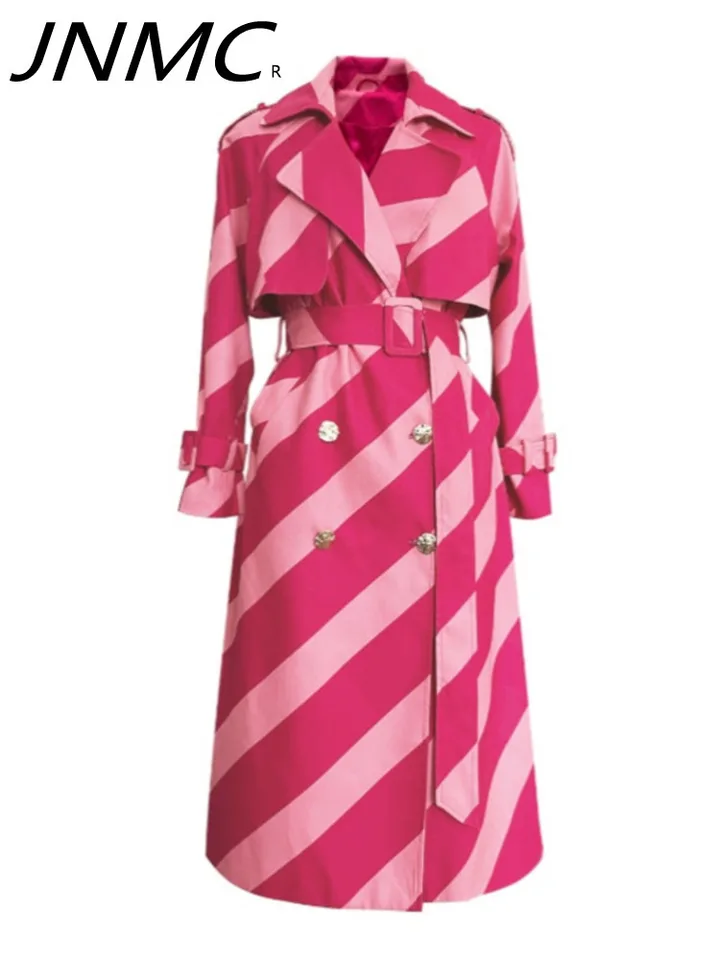 JNMC Pink Design Sense Temperament Contrasing Color Stredne veterná bunda pre ženy 2024 Jeseň zima nová kolekcia