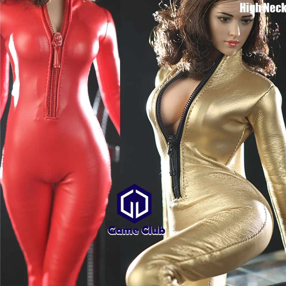 Jo22x-17 1/6Female High Collar Lesklá kožená kombinéza Elastic Bodysuit Solid Coyber