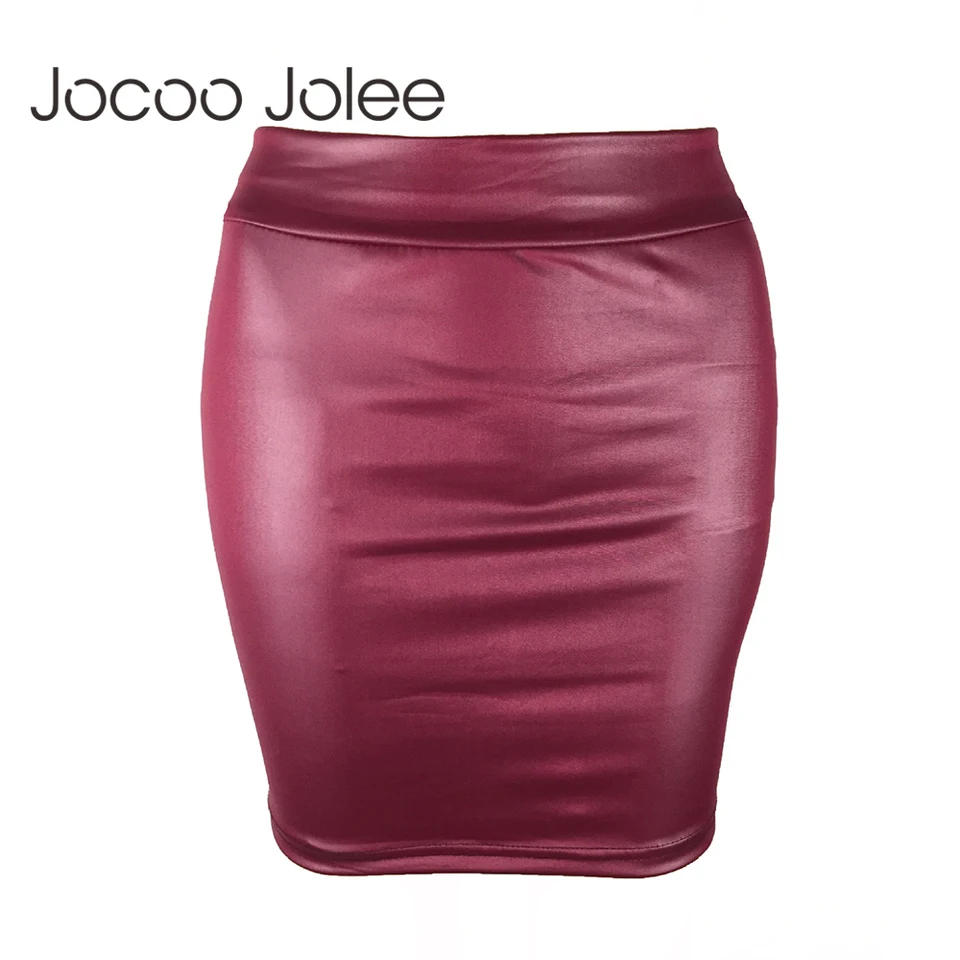 Jocoo JOLEE Ženy 2019 Európový štýl PU PU kožené sukne Príležitosti Bodycon Mini sukňa sexy vysoký pás faux kožená sukňa nadmerne nadmerne
