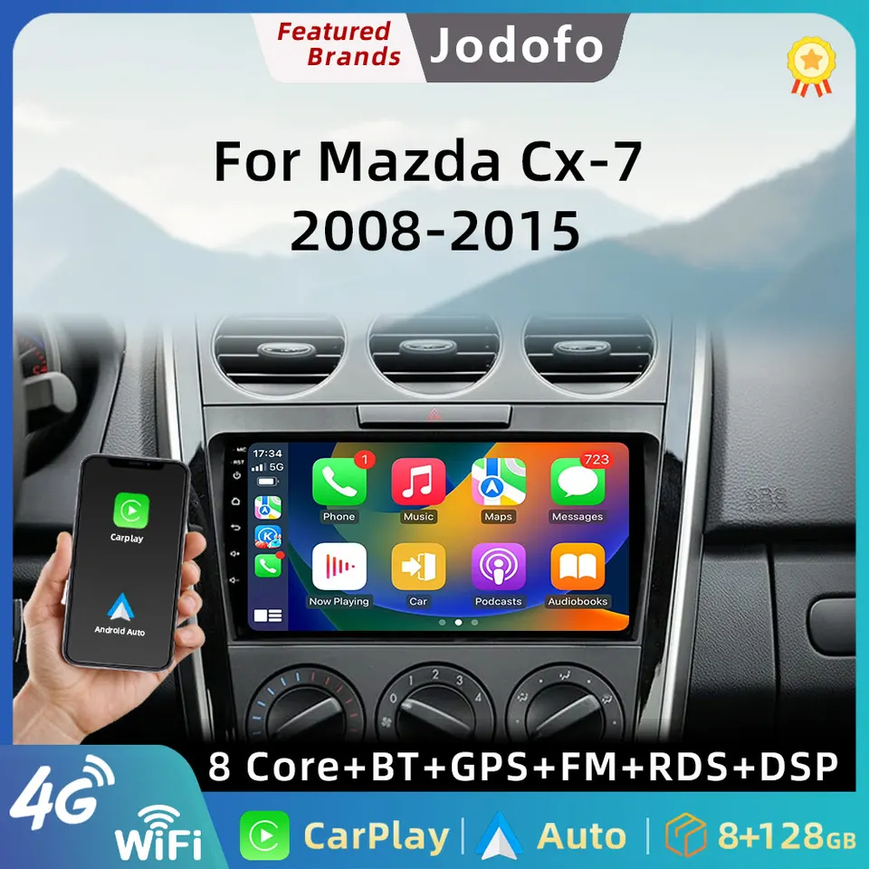 Jodofo Pro Car Android 12 2 DIN Radio Multimedia Player Autoradio pre Mazda CX-7 CX7 2008-2015 CarPlay GPS Stereo Head Unit DVD