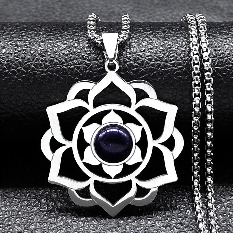 Joga lotus reiki liečivý čakra náhrdelník pre ženy Men z nehrdzavejúcej ocele Budhistický kvetinu života duchovné amuletové šperky N2703