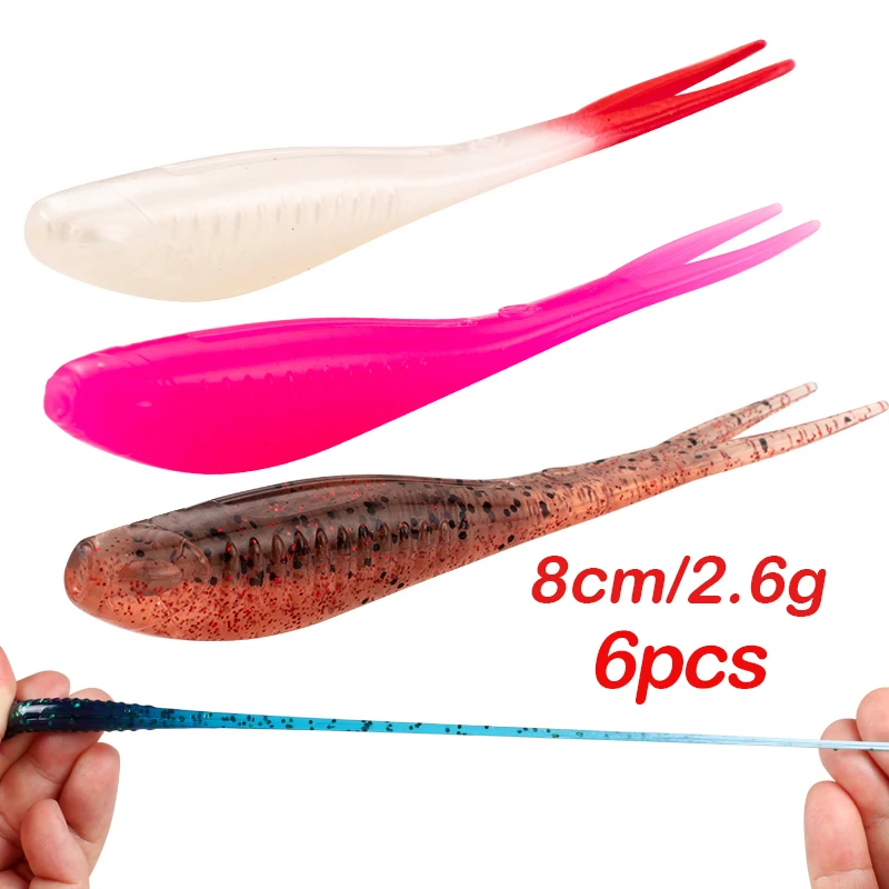 Johncoo 8cm 2,6g Soft Swimbait Shad Shad Shot 6ks plávajúce rozdelené chvostové kvapky Shot Fishing Soft
