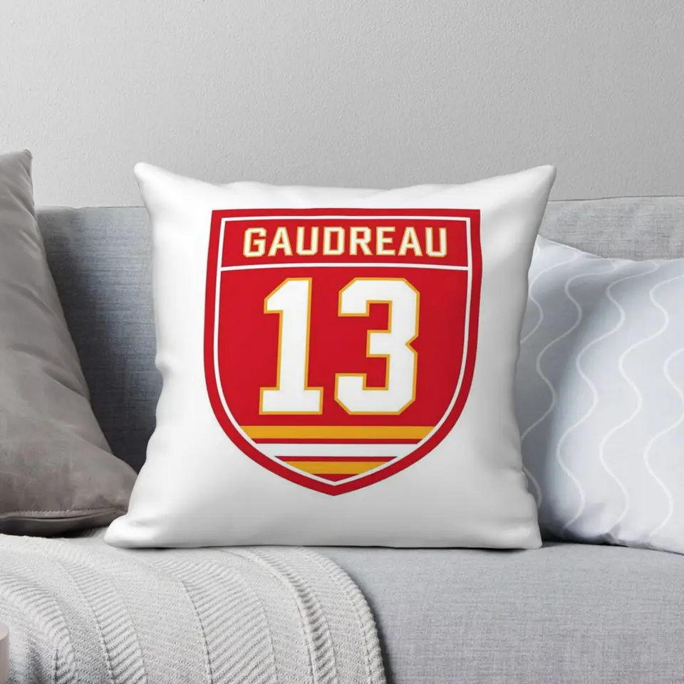 Johnny Gaudreau Emblem Square vankúš polyester ľanový zamatový kreatívny zips dekor vankúš v vankúš
