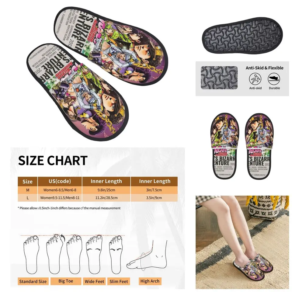 JoJo Bizarre Adventure Men Ženy Furry papuče, teplá tlač Pantoufle Homme Home Plippers