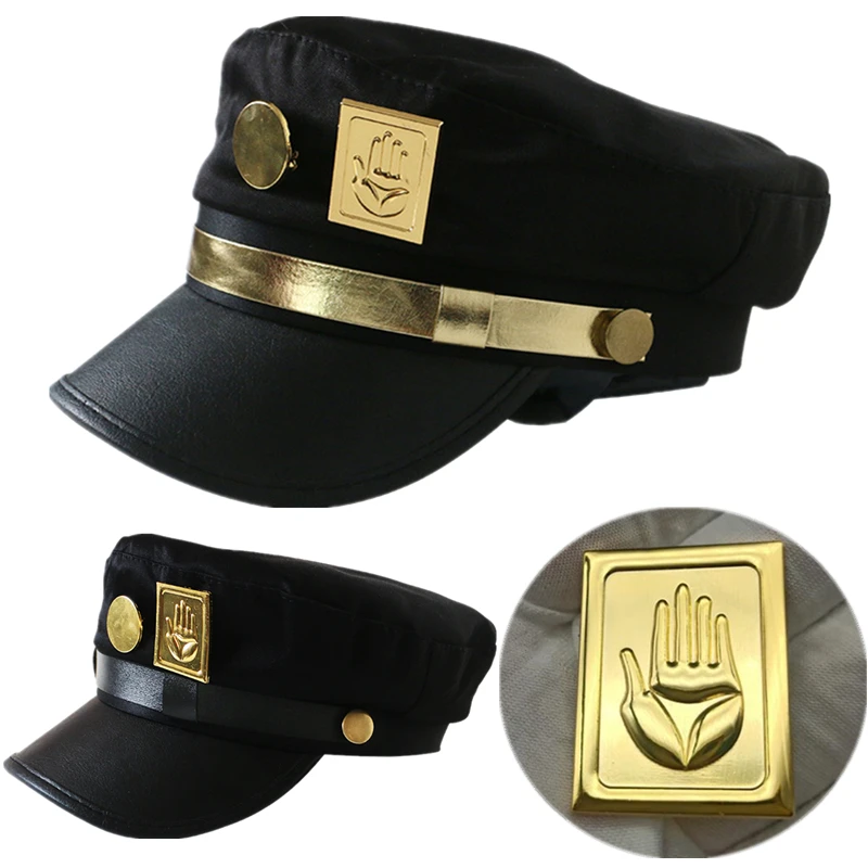 Jojo's Bizarre Adventure Kujo Jotaro Cosplay Cap unisex dospelý kovový odznak klobúk prop
