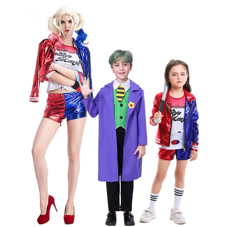 Joker a priateľka Kids Dospelí Cosplay kostýmy filmová postava Harley oblečenie oblečenia s doplnkami