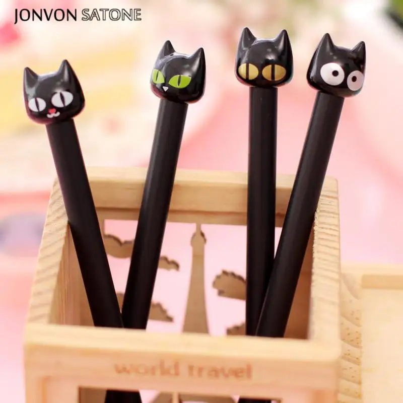 Jonvon Satone 5ks čierna mačka pero Čierna mačka Doll Doll Neutrálne pero 0,5 mm kreslený vzor Pen Gel roztomilé kórejské kancelárske potreby