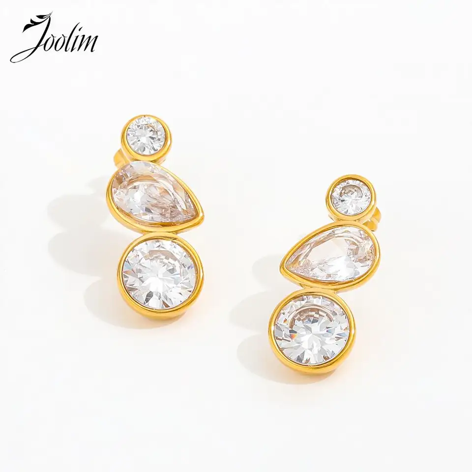 Joolim šperky High End PVD Veľkoobchod luxusné elegantné tri zirkónové vodné zväzky visiaci obruč z nehrdzavejúcej ocele pre ženy