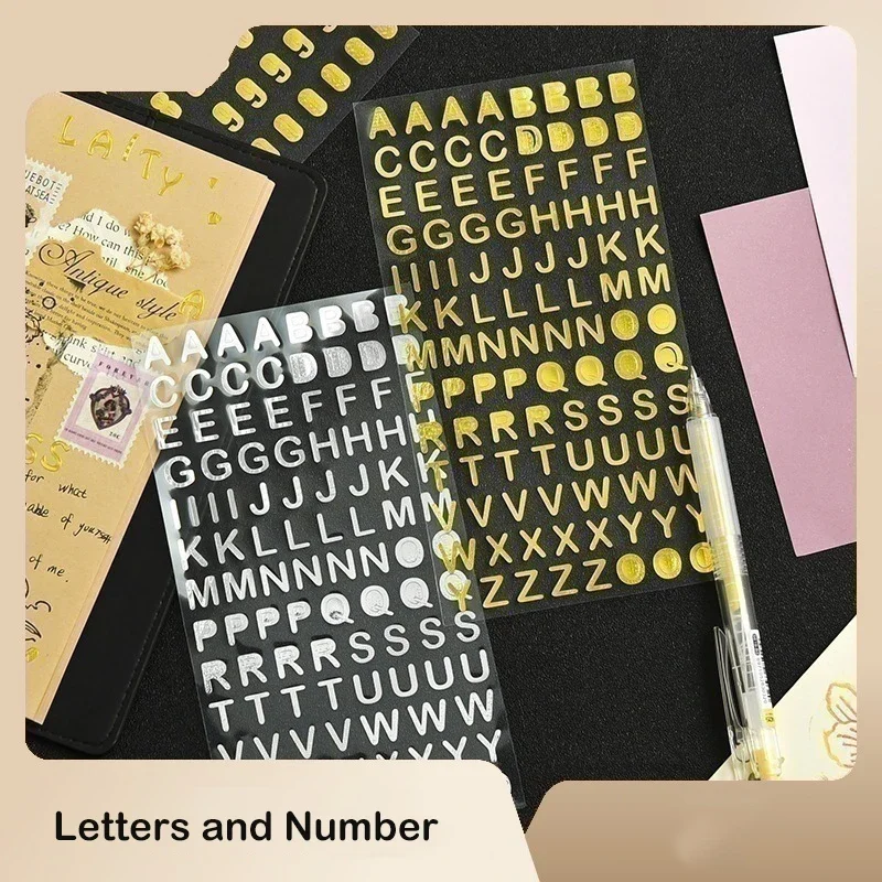 Jourrnamm Pet Listy a číselné nálepky Zlatá fólia DIY Scrapbooking Supplies Art Collage Junk Journal Decor Sticker Stationery