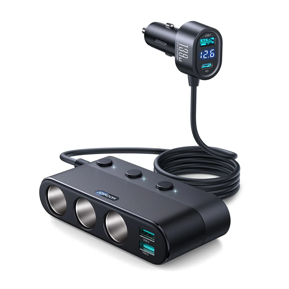 Joyroom 139W 7 in 1 Adaptér na nabíjačku auta Fast PD QC3.0 Socket Cigket Ciget Upaľovač Splitter Nabíjanie Nezávislé prepínače DC Outlet
