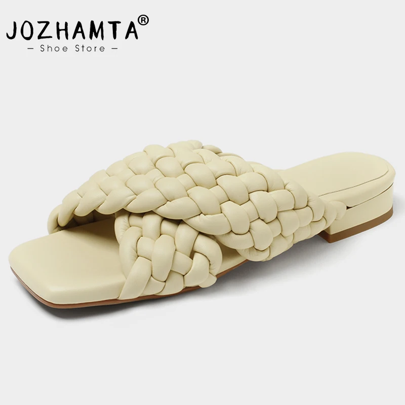 Jozhamta Veľkosť 33-40 Flat Plippers Ženy tkané nízke podpätky letné topánky Žena 2023 módne sandále Indoor House Slides Outdoor