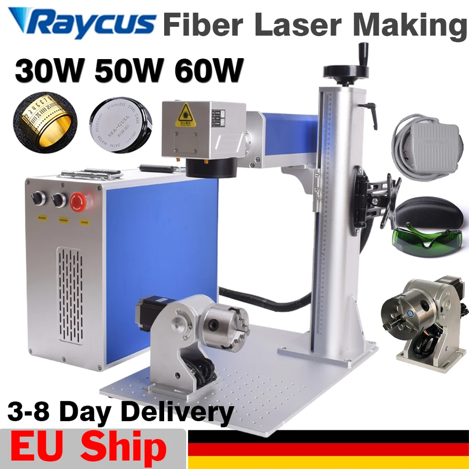 JPT M7 60W MOPA Fiber Laser Označenie stroj Rayucs QB 50W pre kov s rotačnou osou JPT 50W Fiber Laser EÚ Stock EÚ SHARK LODE