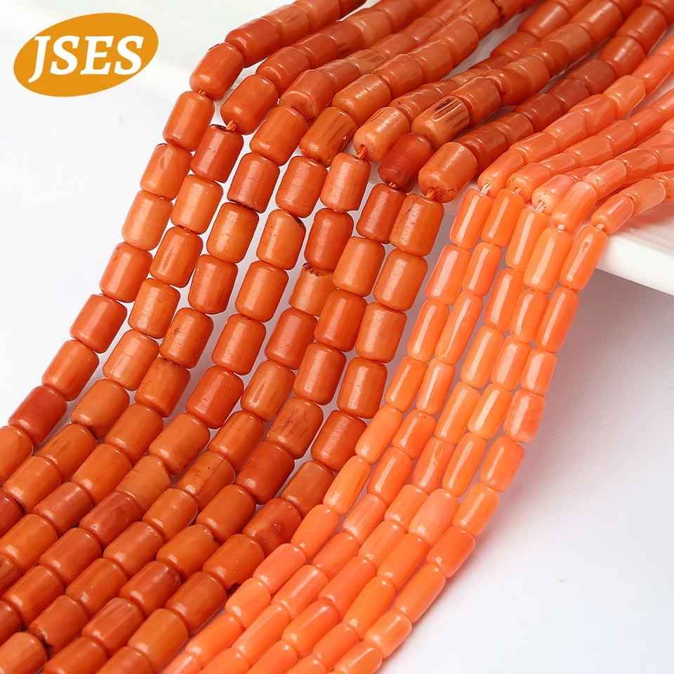 JSES červené koralové kamenné korálky rúrky Loose Spacer Prály na šperky výroby DIY kúzla Náramok Náramok náhrdelník Príslušenstvo ručne vyrábané remeslo