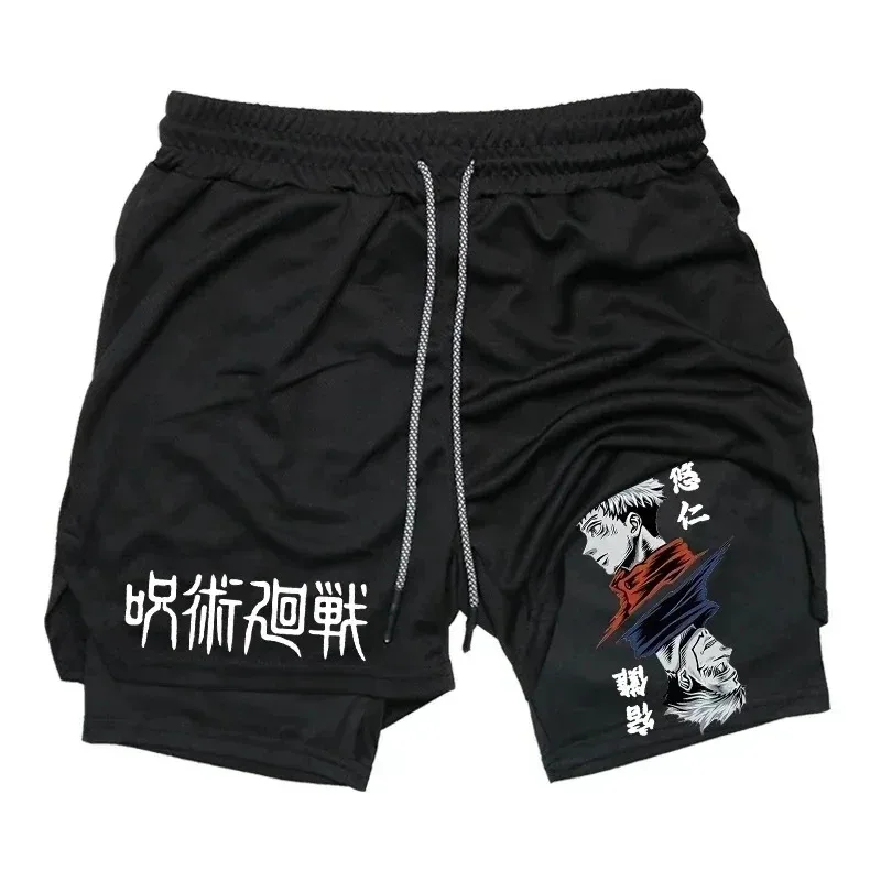 JUJUTSU Kaisen Anime Graphic 2 v 1 kompresných šortkách pre mužov Rýchle suché ľahké telocvične Performance Shorts Atletic Activewear