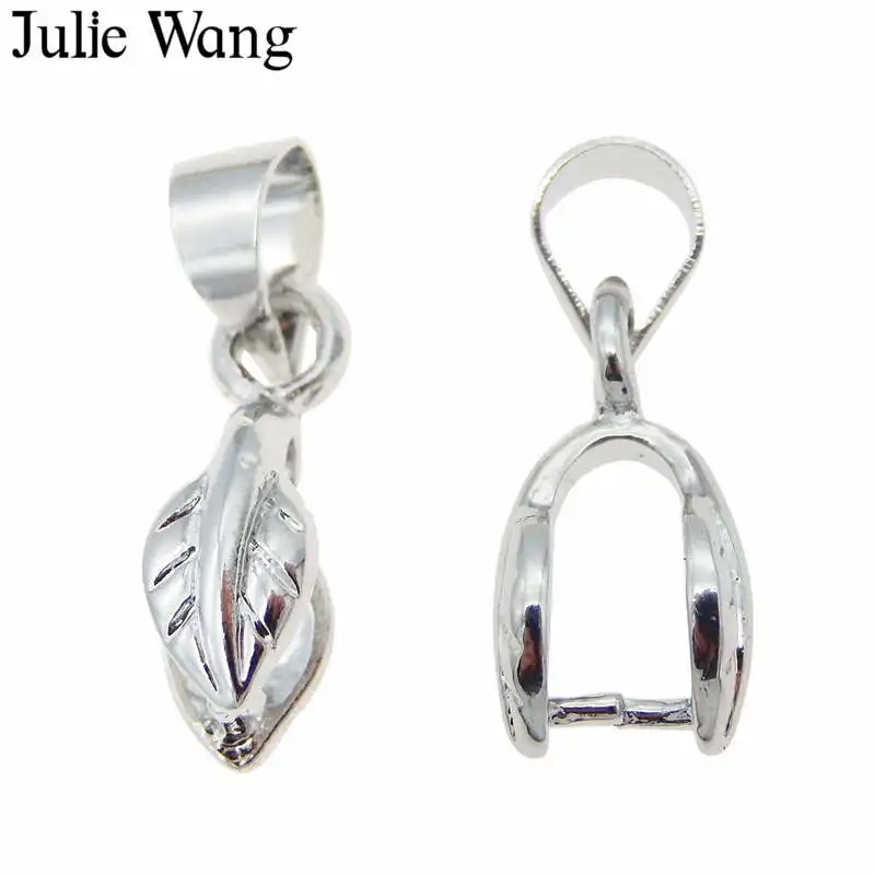 Julie Wang 10ks 16x7mm White K Copper Pinch Kauils Listové čiapky Clip Hook Connector Náhrdelník prívesok koráliky šperky výroba doplnku