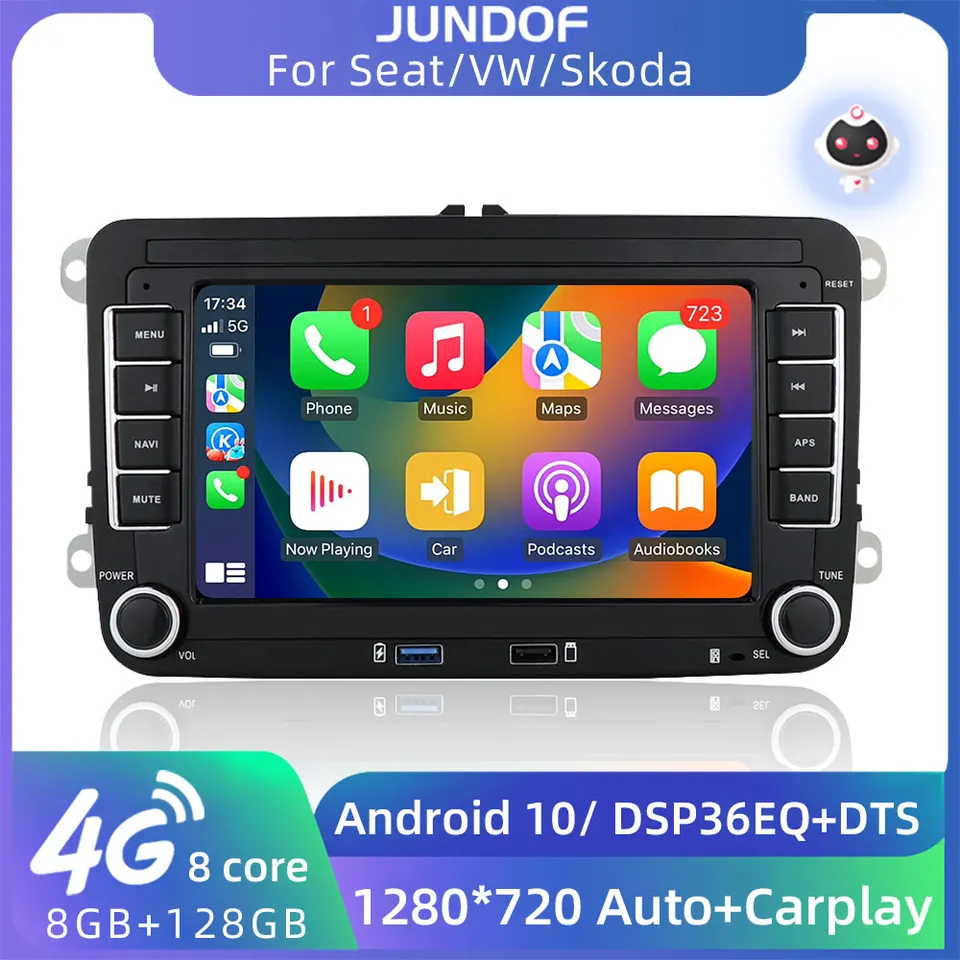 Jundof 2 Din Android Car Radio GPS 4G WiFi DSP CarPlay pre VW / Volkswagen Skoda Octavia Golf 5 6 Touran Passat B6 Polo Jetta