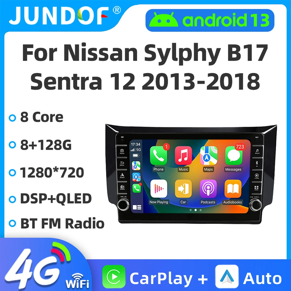 JUNDOF Android CAR Radio CarPlay pre Nissan Sylphy B17 Sentra 12 2013 2014 2015 2016 2017 2018 Navigácia multimediálnych hráčov