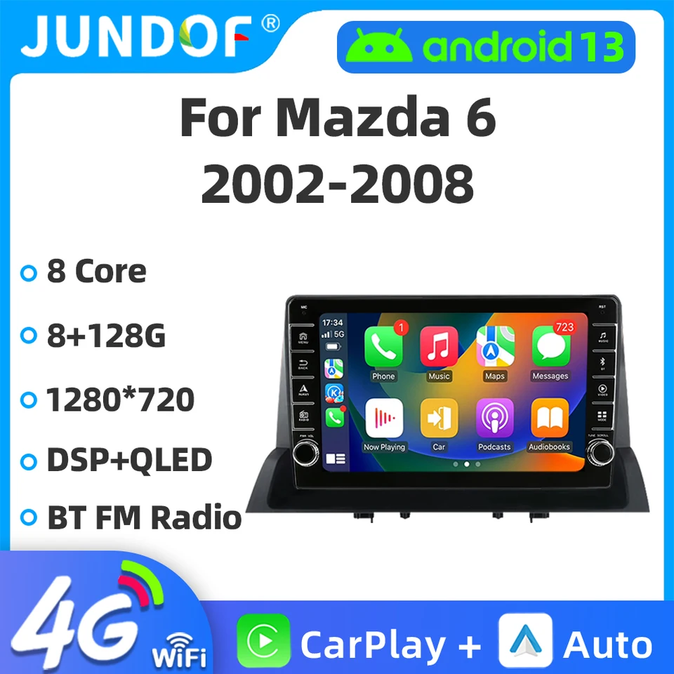 Jundof QLED DSP Android 10 Cardio Radio pre Mazda 6 2002 - 2008 Multimediálny video prehrávač stereofónne navigačné GPS CarPlay No 2Din DVD