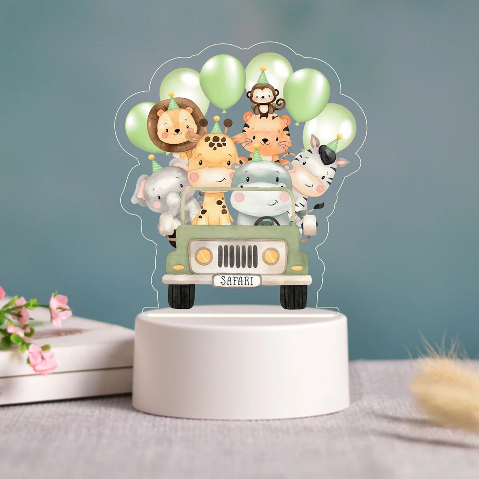 Jungle Animal Led Night Light USB Cartoon Animal Acryl Lamp pre deti Safari Party dekorácia narodeniny darček pre bábätko