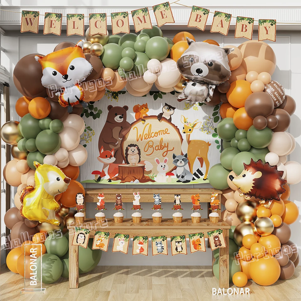 Jungle Safari Animal Balón Garland Arch Kit Kit Deer Fox Raccoon Helium Balón divoký divoký sprcha narodeniny Decor Globos