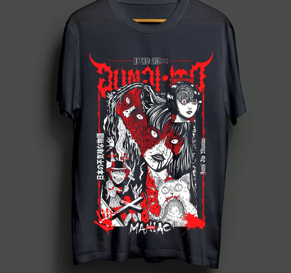Junji Ito Uzumaki tričko Horor japonsko Guro Anime Funny čierna tričko Tee