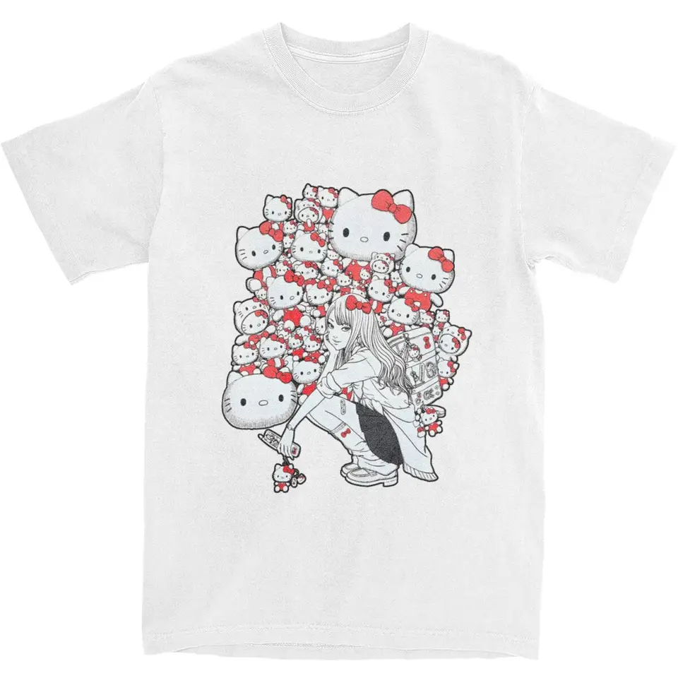 Junji Ito x Hello Kitty T Tričko Tričká s krátkym rukávom Vintage Tops Beach 100 bavlní