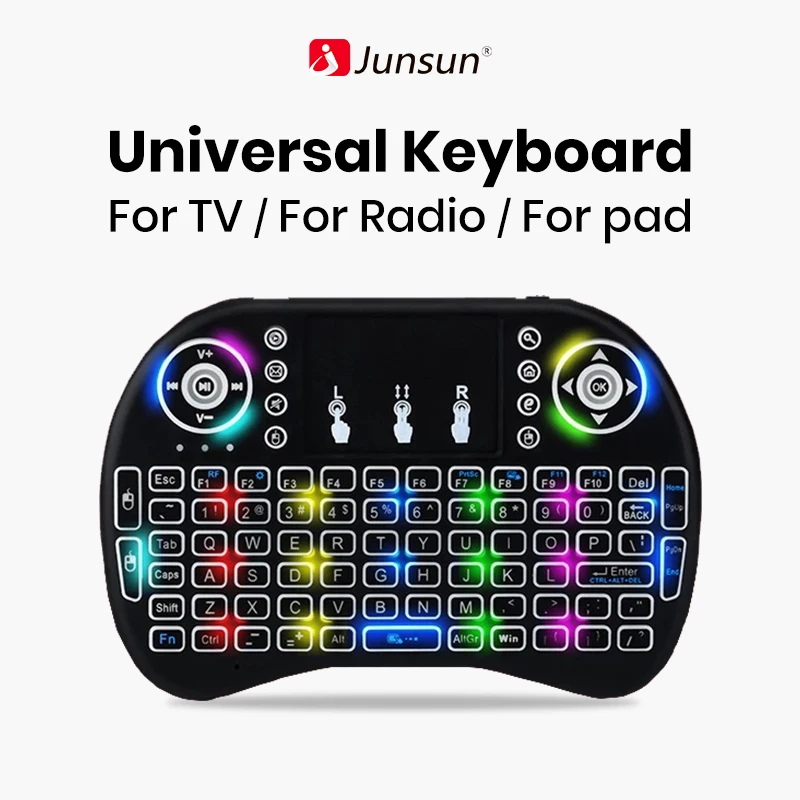 Junsun Wireless Keyboard English Version I8+ 2,4 GHz Air Mouse Touchpad vrecká pre Android Radio TV TV