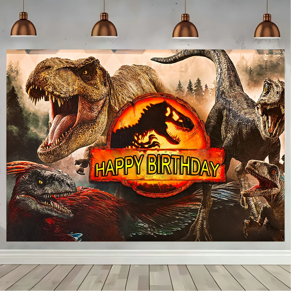 Jurassic Park World Dinosaur Všetko najlepšie k narodeninám pozadie narodeninovej oslavy detská oslava dekoragrafie Banner Photography pozadie pre fotografické štúdio