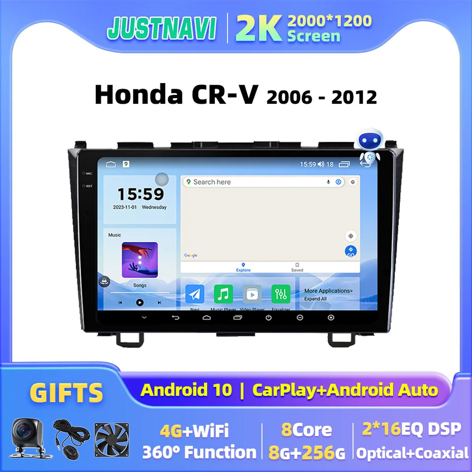 Justnavi pre Honda CR-V 3 RE CRV 2006-2012 Android 10.0 CAR RADIO CARPLAY VIDEO Player DSP 2 DIN 4G WiFi Multimedia Player GPS