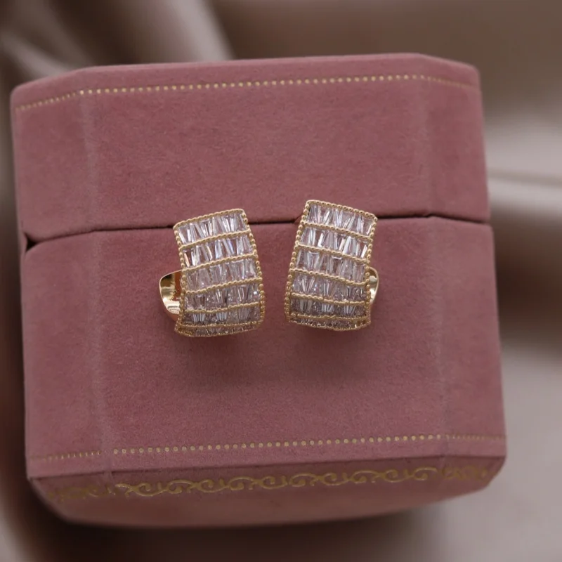 Južná Kórea Nový dizajn módne šperky 14k ZLATNÉ LUXURY LUXURY Zirkón Zakrivené náušnice Hook Elegantné dámske denné pracovné doplnky