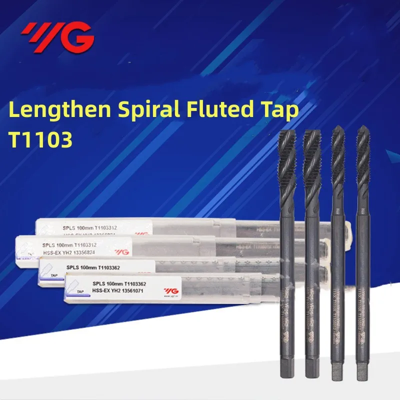 Južná Kórea YG HSSE Metric predlžuje inox špirálovú flutovanú kohútik M3/M4/M5/M6/M8/M10/M12*100/150 mm strojové závitové závity skrutky