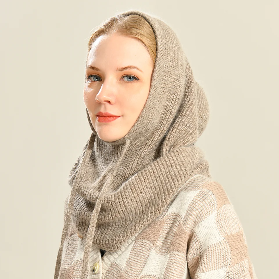 Jxwatcher s kapucňou šál Cashmere WOOT Pletená unisex balaclava klobúk pre ženy zimné hrebeňové čiapky klobúk klobúk 2024 Nový príchod