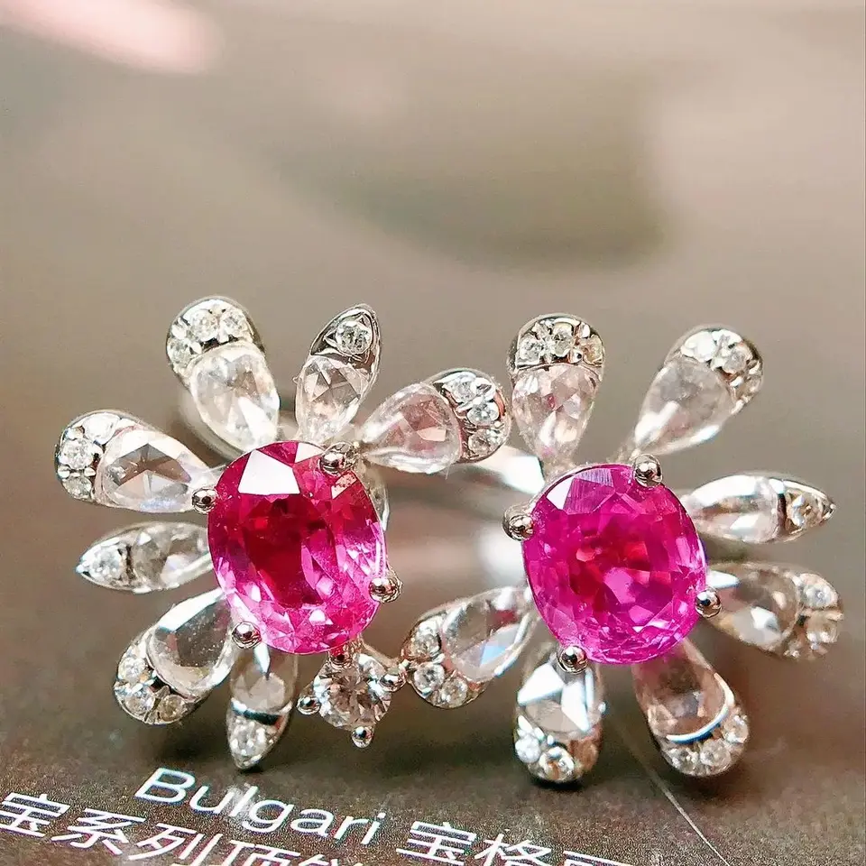 JY24 Guld Solid 18k biele zlato teplo prírodný ružový zafír 1.30ct Gemstones Diamonds Stones ženským prsteňmi jemnými šperkami
