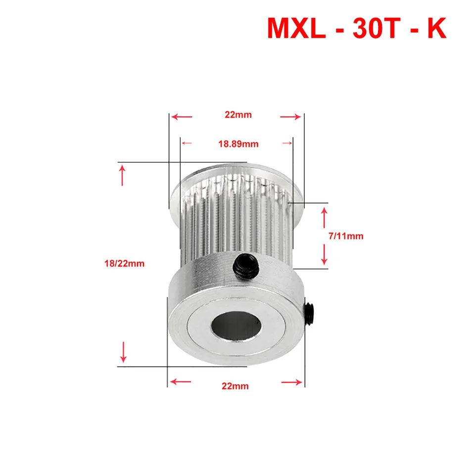 K Type MXL 30 Zubné hliníkové načasovanie kladky 10 12 12,7 14 15 mm kľúčy Synchrónne kladky pre šírku 6 10 mm časovací remeň