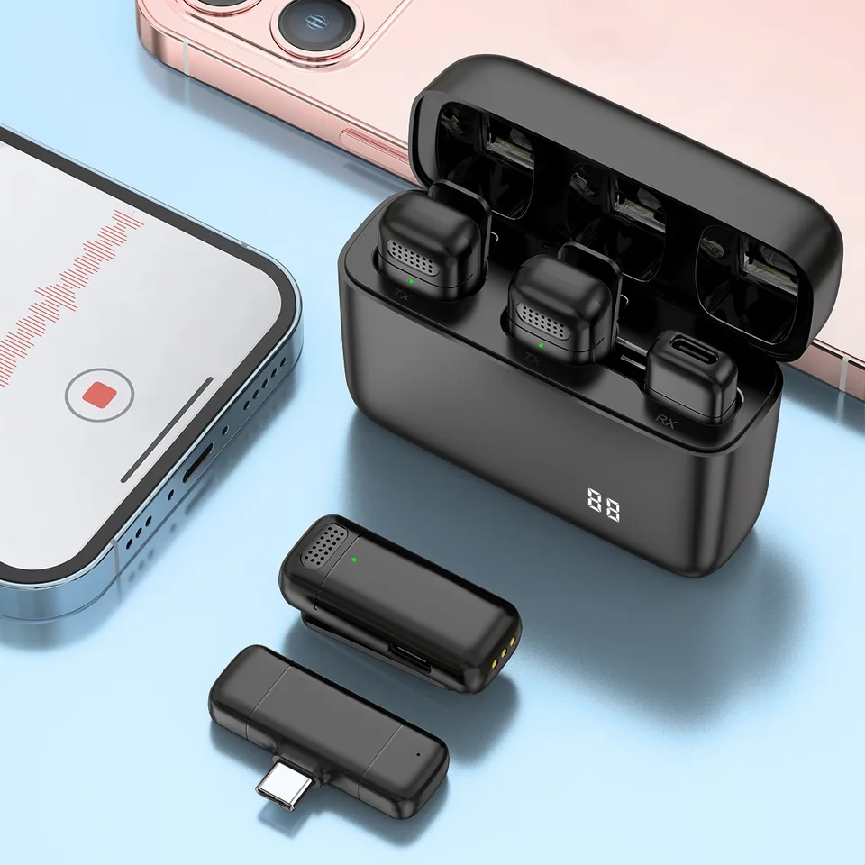 K13 Wireless Lavalier Redukcia šumu Mikrofón s nabíjačkou Typ Case C Prenosný zvukový video prijímač mikrofón pre Samsung iPhone