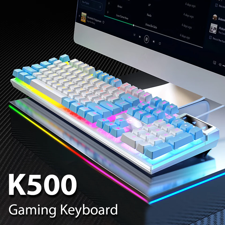 K500 káblová herná klávesnica Mechanický pocit prenosný počítač PC počítačové kancelárske príslušenstvo 104 Klávesy RGB podsvietené klávesnice