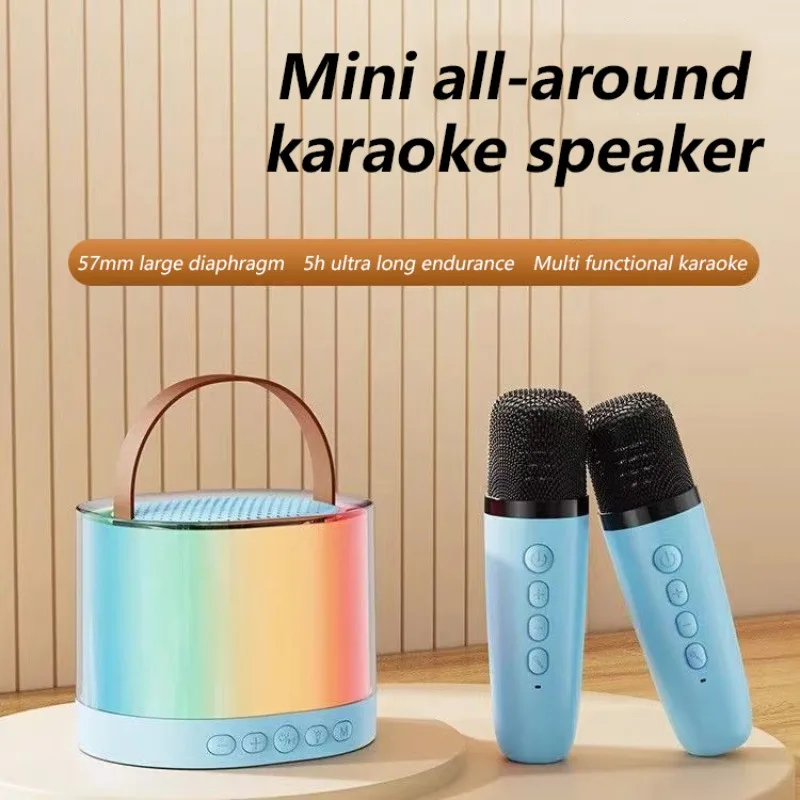 K52 Wireless Bluetooth Reproduktor Multifunkcia s 2 mikrofónom prenosným hudobným prehrávačom RGB Karaoke pre detský domov darček