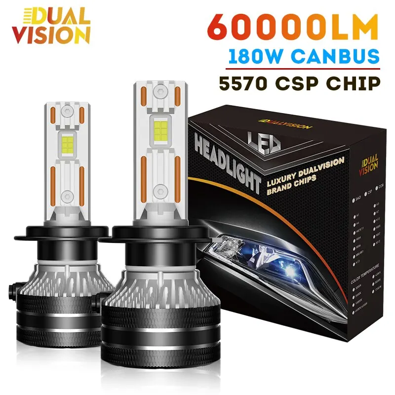 K5C H7 LED 60000LM HLAVY CANBUS 8000K H1 H4 H11 9012 HIR2 H8 H9 H13 9007 9005 9006 HB3 HB4 Vysoký výkon 6000K 5570 CSP