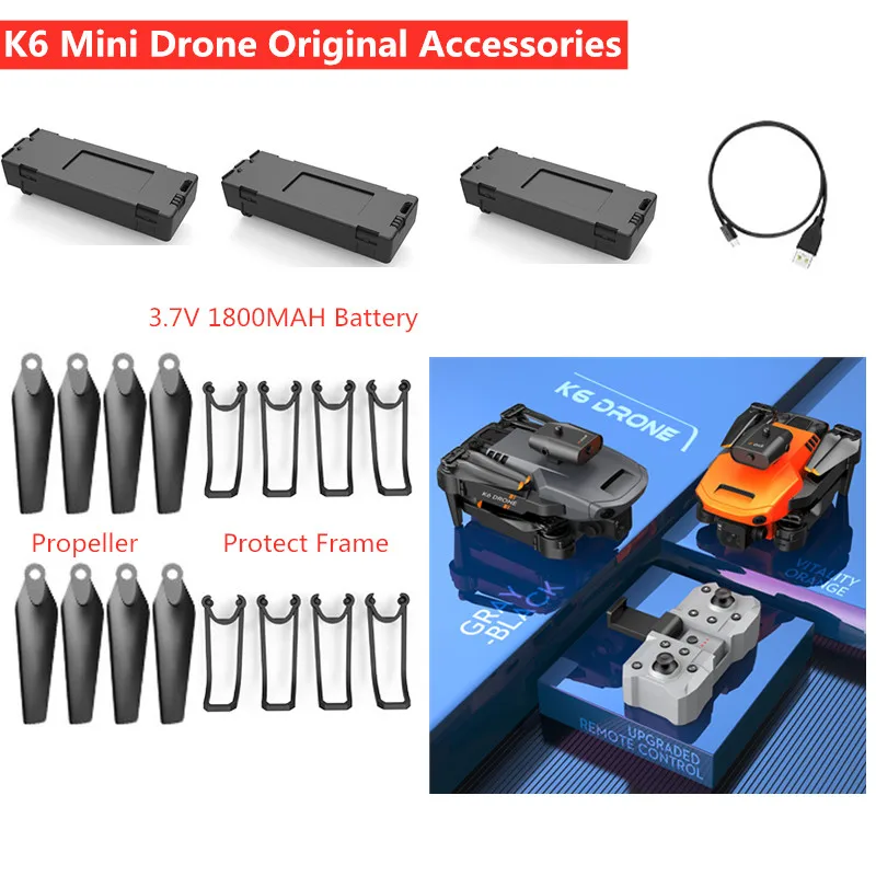 K6 Prekážka vyhýbania sa RC Drone náhradné diely 3,7V 1800 mAh batéria /vrtuľ /ovládač /USB K6 RC Dron Battery K6 DRONE ČASŤ