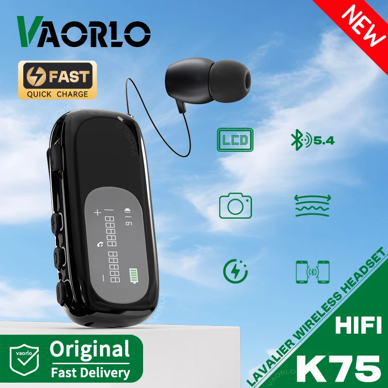 K75 Lavalier Business Bluetooth 5.4 Talk/Hudobná doba 20 hodín LCD HD Digitálny displej Zneukávanie Zrušenie bezdrôtových slúchadiel