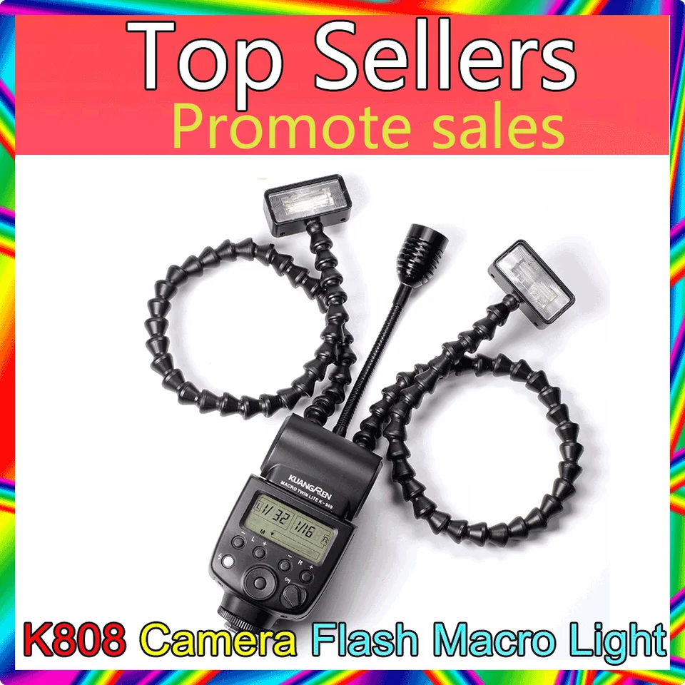 K808 Camera Flash Makro Light Flexibilné makro LED svetlomet s Dual Flash Light Universal Flash pre DSLR Canon Sony Nikon