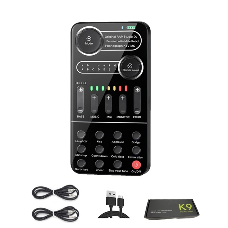 K9 Voice Changer Bluetooth kompatibilný živý zvuk meniace sa karta pre telefón PC Tablet Reproduktor Live hlasové karty