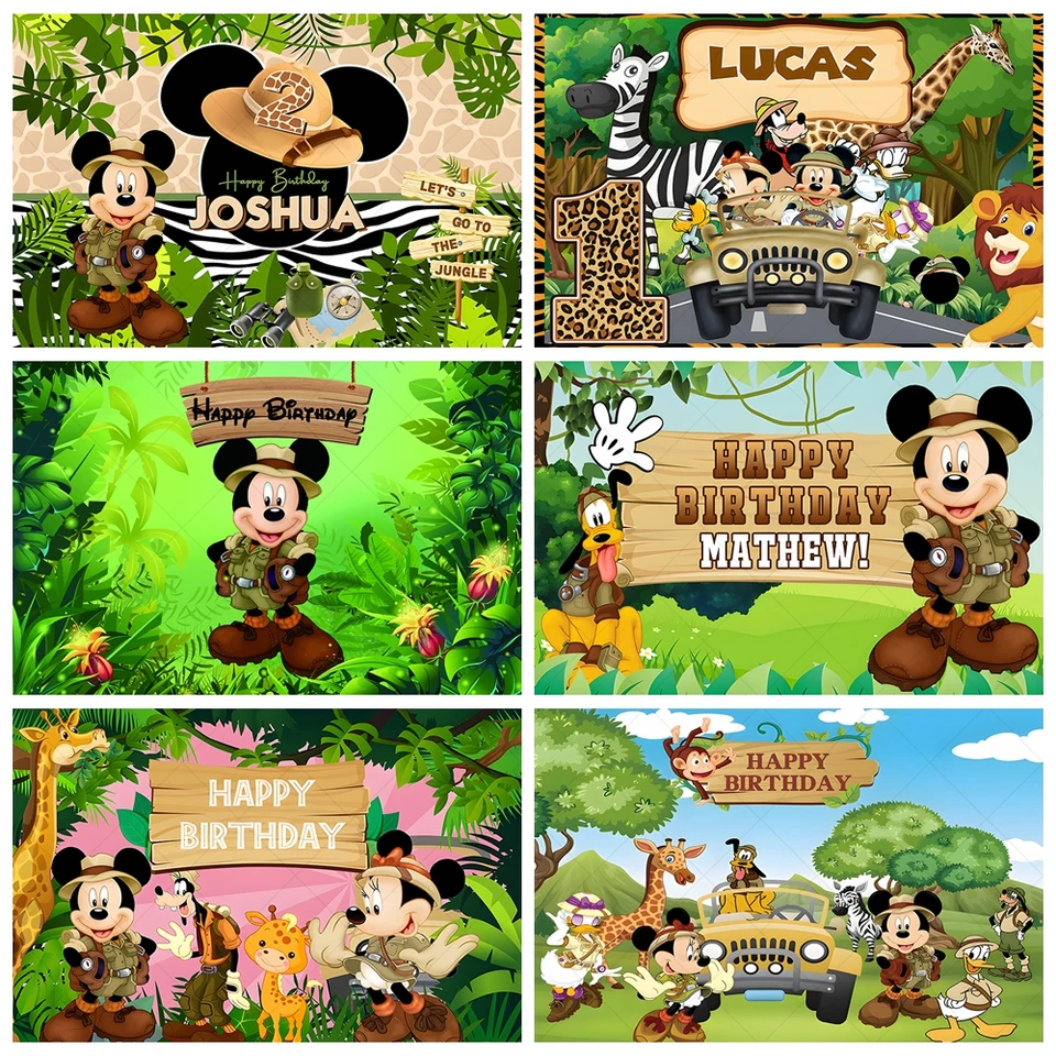 Kadovanie lesa Safari Prispôsobené Jungle Disney Mickey Minnie Animals Boys Birthday Wild Party Dekorácie Fotografie rekvizity