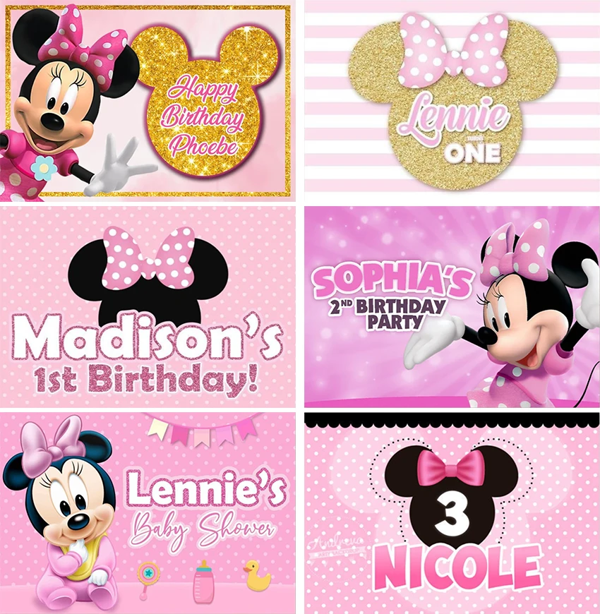 Kady na pozadí večierok Pink Minnie Mouse Narodeniny dekorácie Detská dekorácia Fotozónová stena Kady