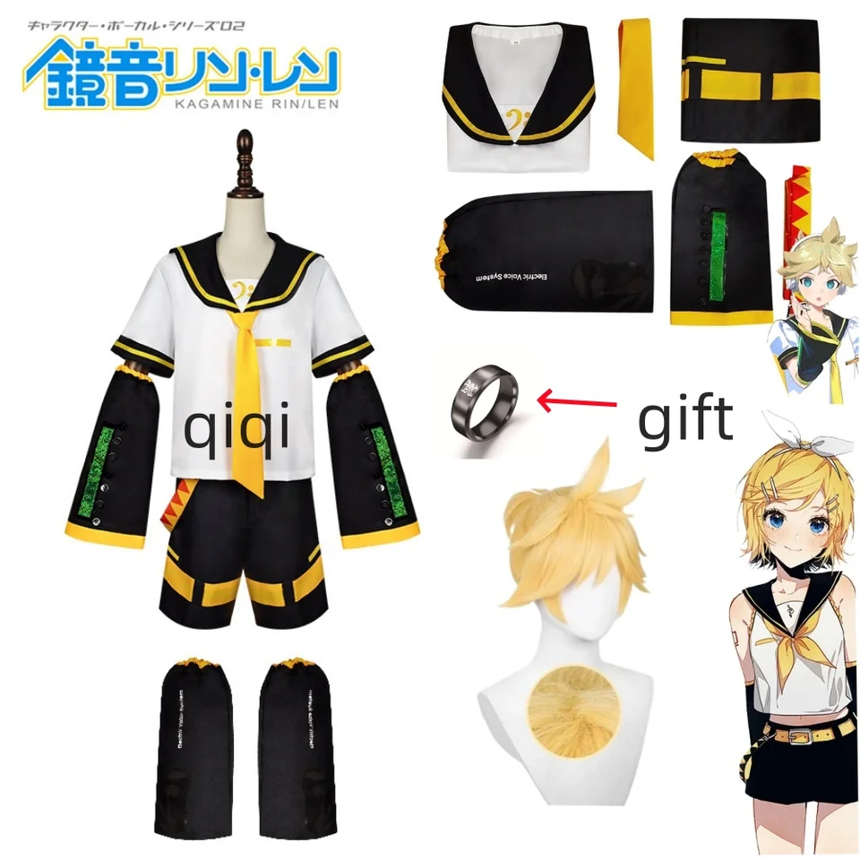 Kagaminee Rin/Len Cosplay s uši Collab Collab Series Rin Len Cosplay Top Shorts Idol Costys Cosplay outfit patent kožená uniforma