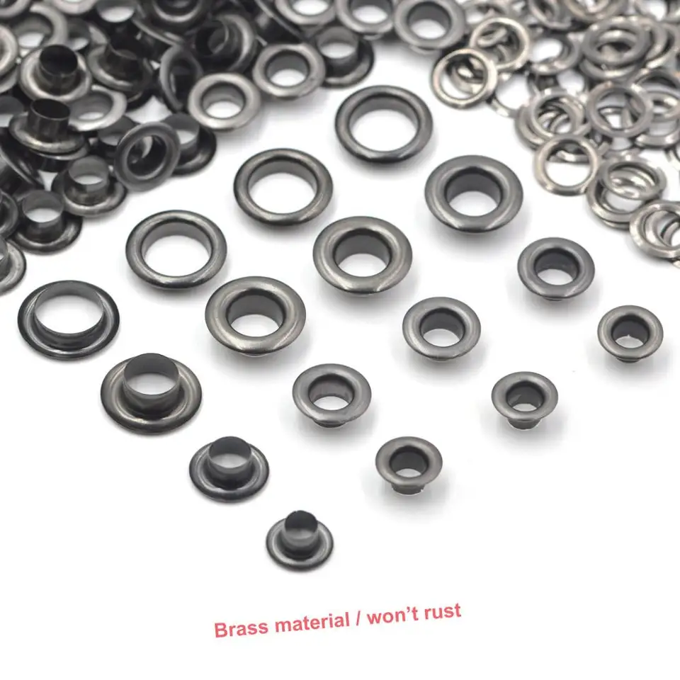 Kalaso 100sets čistý mosadzný materiál Gun Black 5 mm/6mm/8 mm/10 mm priechodky s práčkou Fit kožené šnúrky remeselníkov