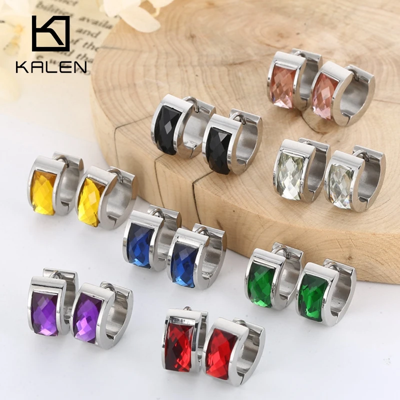 Kalen zirkonové okrúhle náušnice pre ženy pre ženy Crystal Shinestone z nehrdzavejúcej ocele Geometrický kruh náušnice Svadobné oslavy šperky